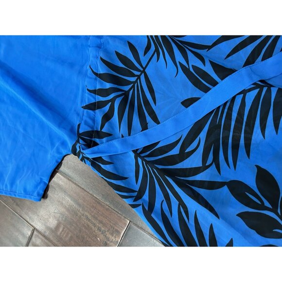 Jessica London Blue Sheer Tunic Top Black Floral Print Deep V Neck Size 24W - Picture 9 of 11